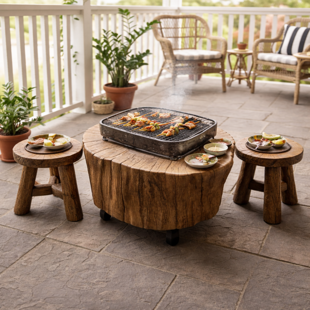 Everwood Rustic Timber Teak Wood Accent Stool