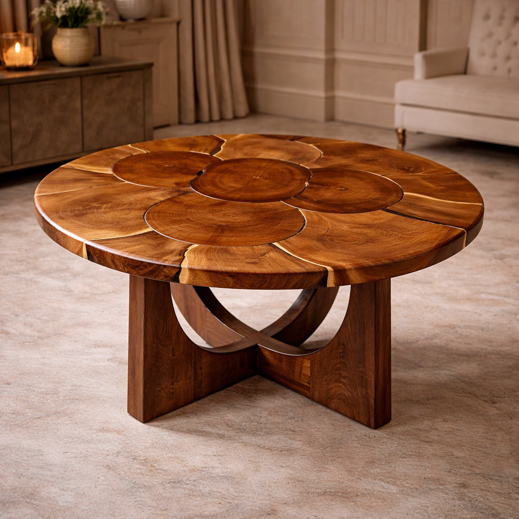 Heritage Mosaic Round Dining Table - Solid Teak Wood Statement Piece