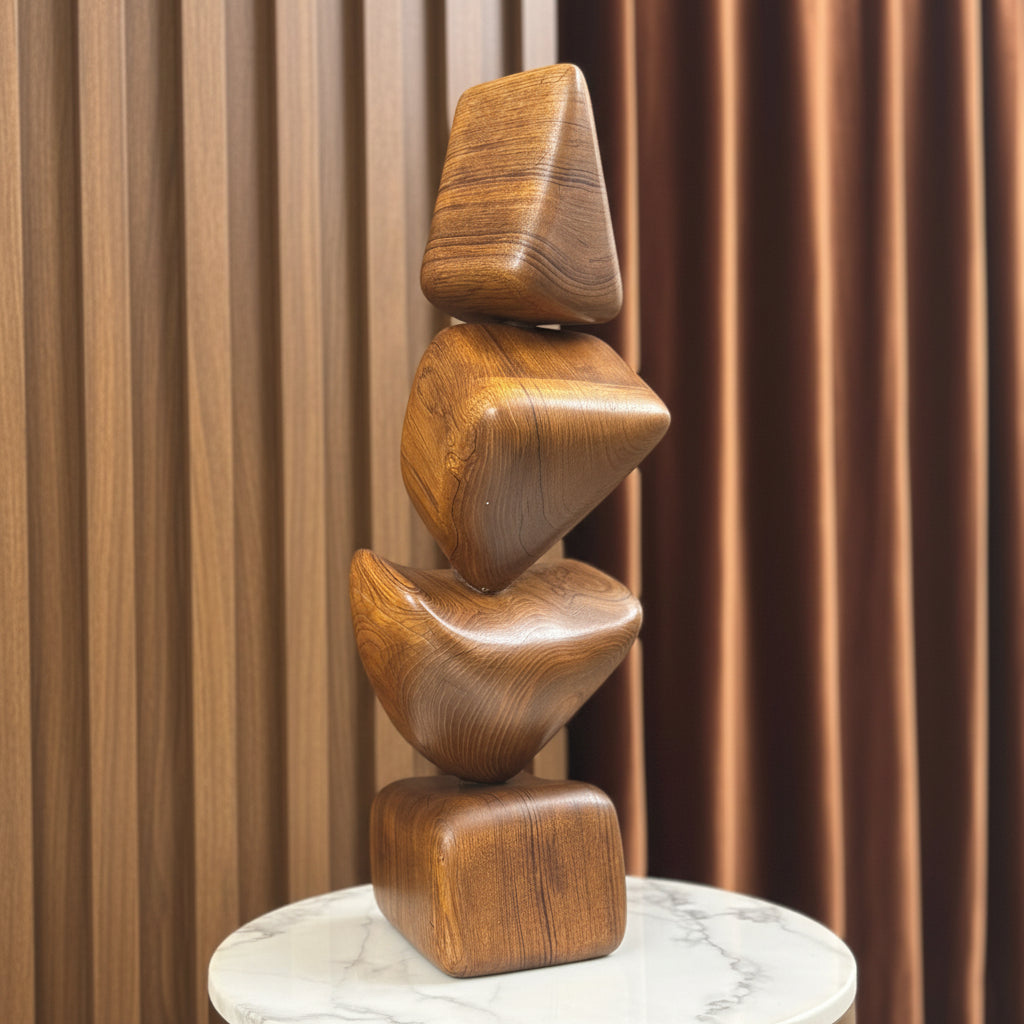 Organic Balance - Handcrafted Solid Teak Wood Sculpture