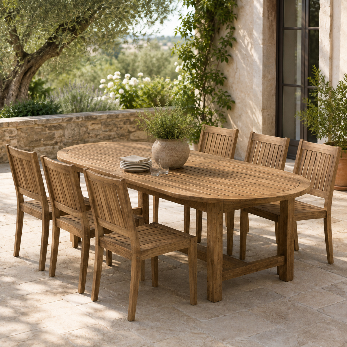 The Arlo 7/6/3 Piece Oval Reclaimed Teak Outdoor Dining Set