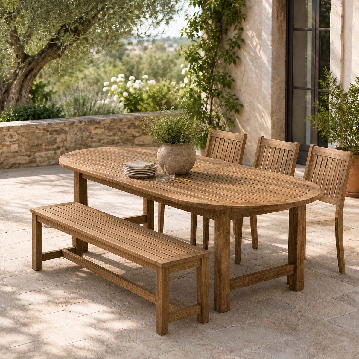 The Arlo 7/6/3 Piece Oval Reclaimed Teak Outdoor Dining Set