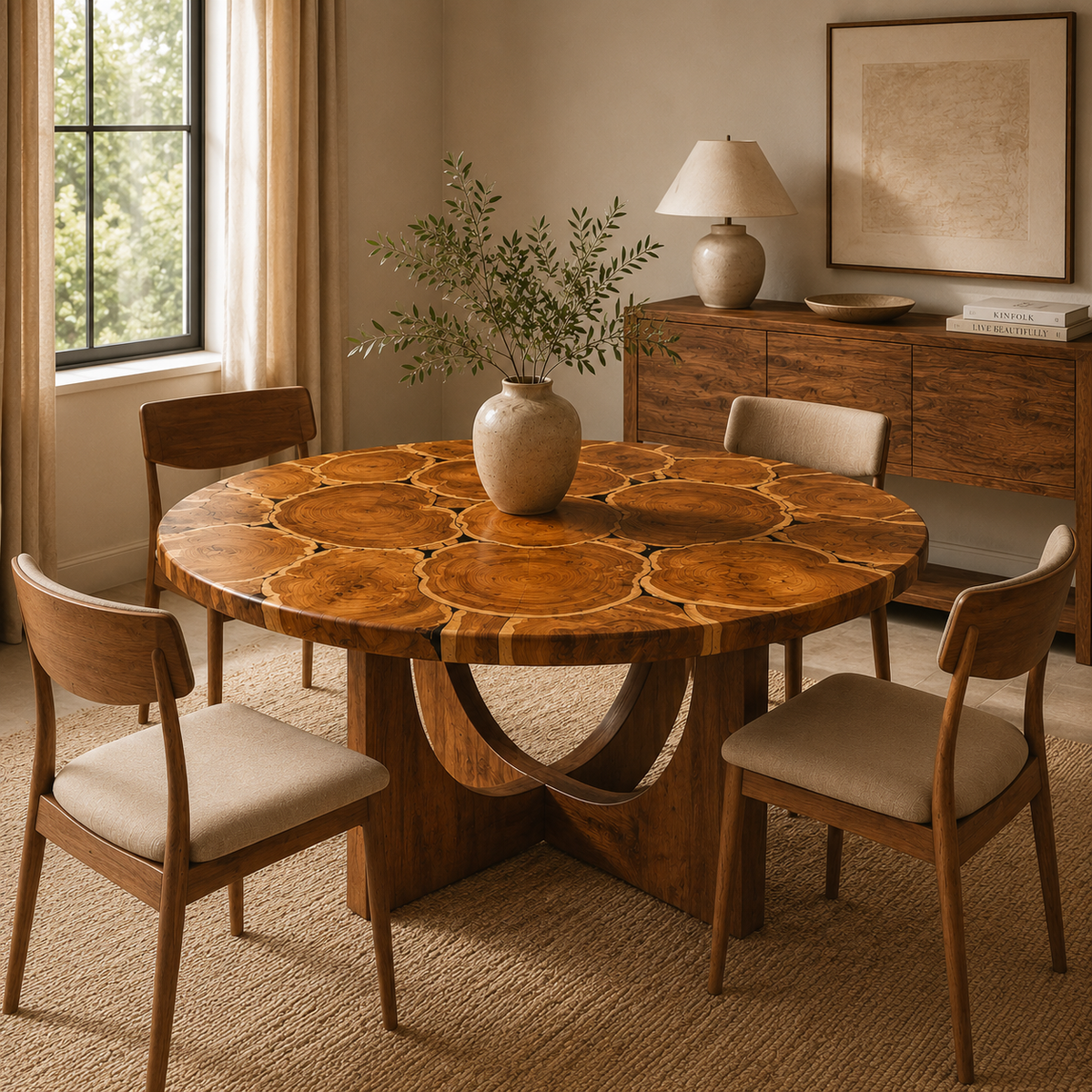 Heritage Mosaic Round Dining Table - Solid Teak Wood Statement Piece