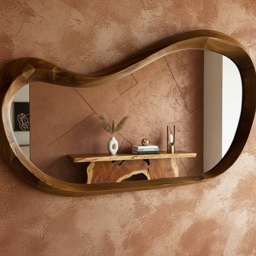 Sculpted Free-Form Wood Mirror