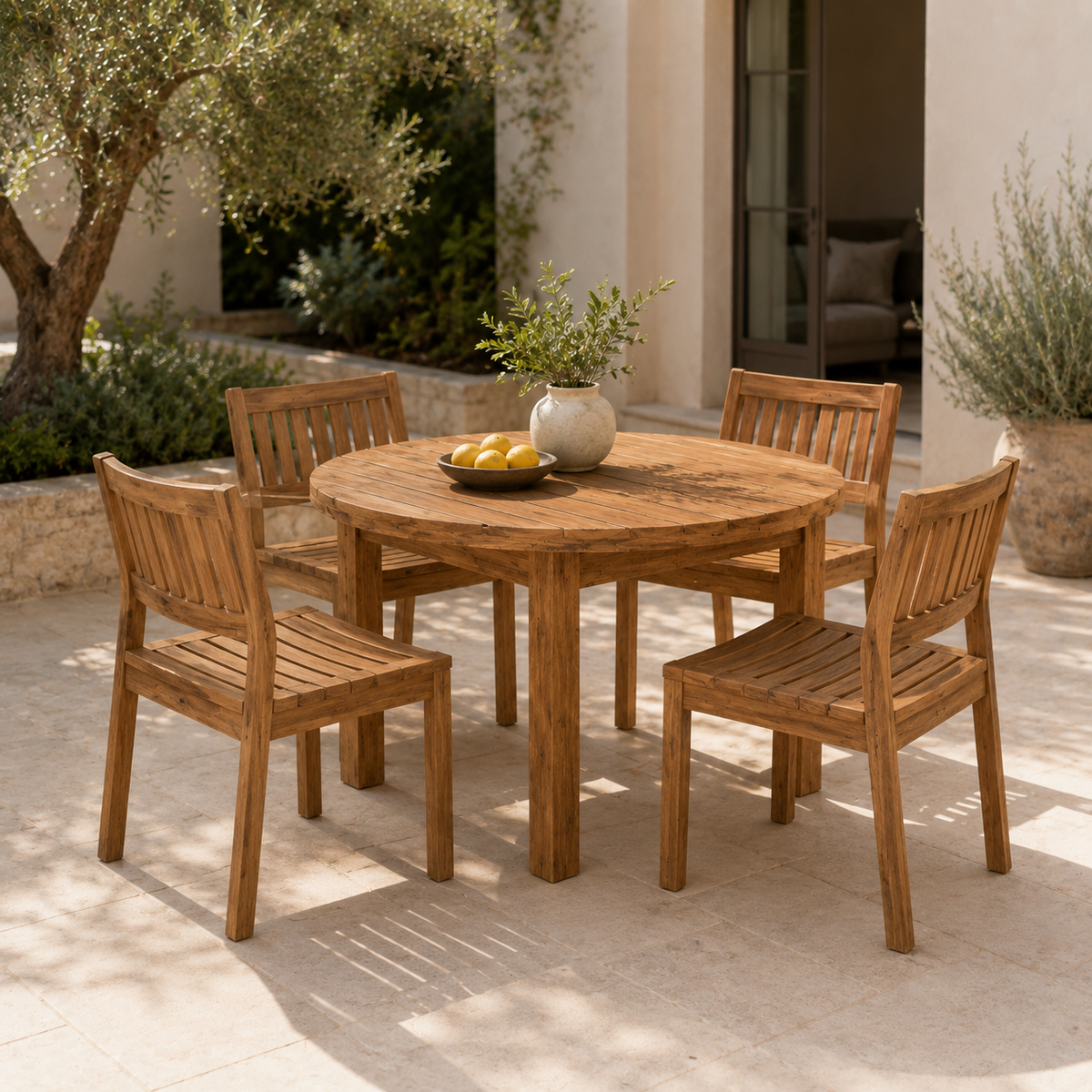 The Sola 5-Piece Reclaimed Teak Outdoor Dining Set - Naturally Social