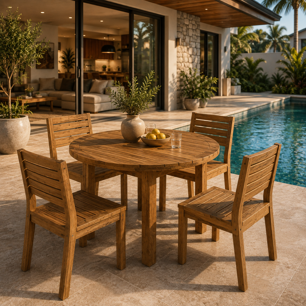 The Sola 5-Piece Reclaimed Teak Outdoor Dining Set - Naturally Social