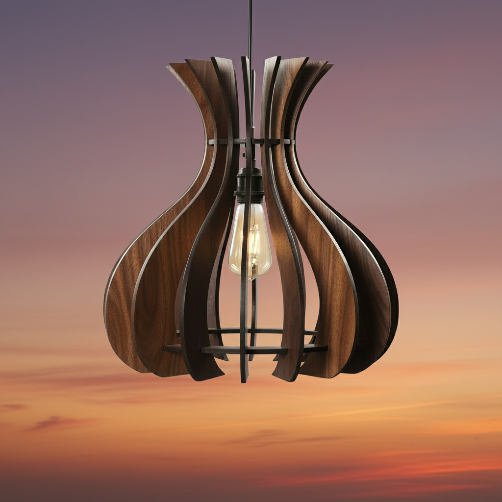 Wavy Spiral Wooden Pendant Lamp