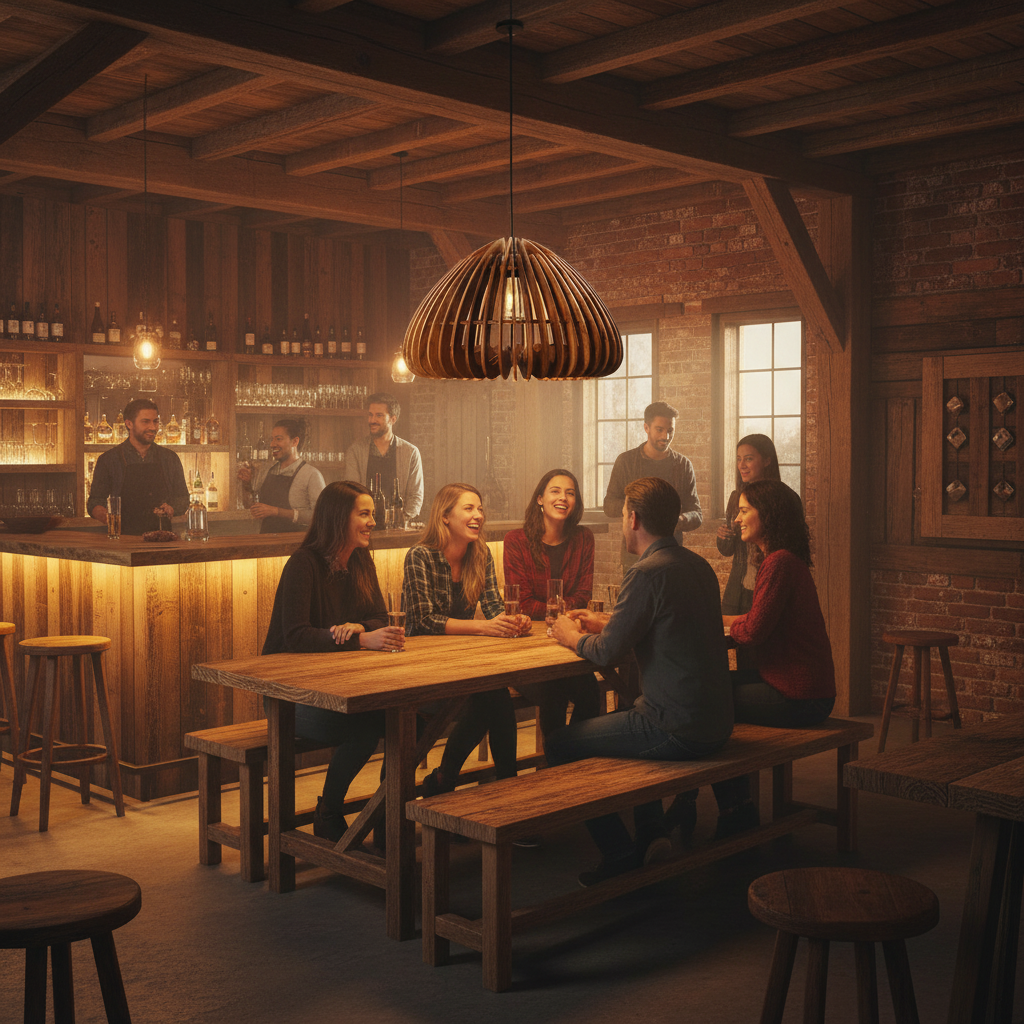 Rounded Ribbed Wooden Pendant Light