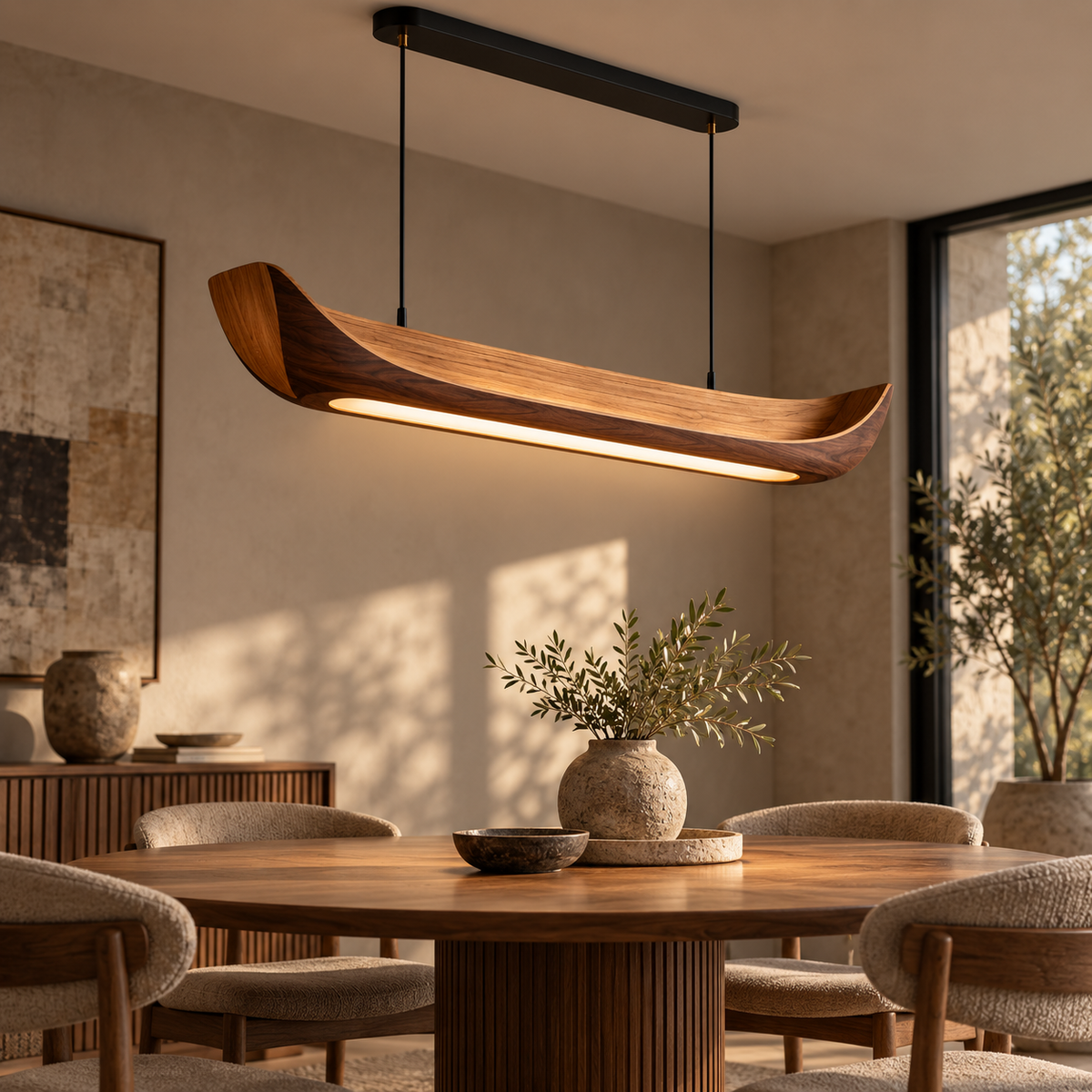 Aurelia Teak Sculptural Pendant Light - Walnut Finish