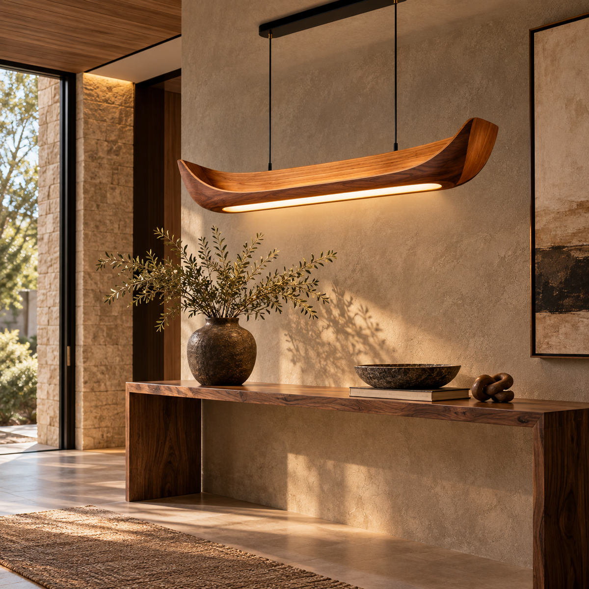 Aurelia Teak Sculptural Pendant Light - Walnut Finish