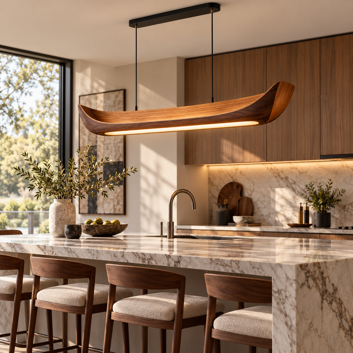 Aurelia Teak Sculptural Pendant Light - Walnut Finish
