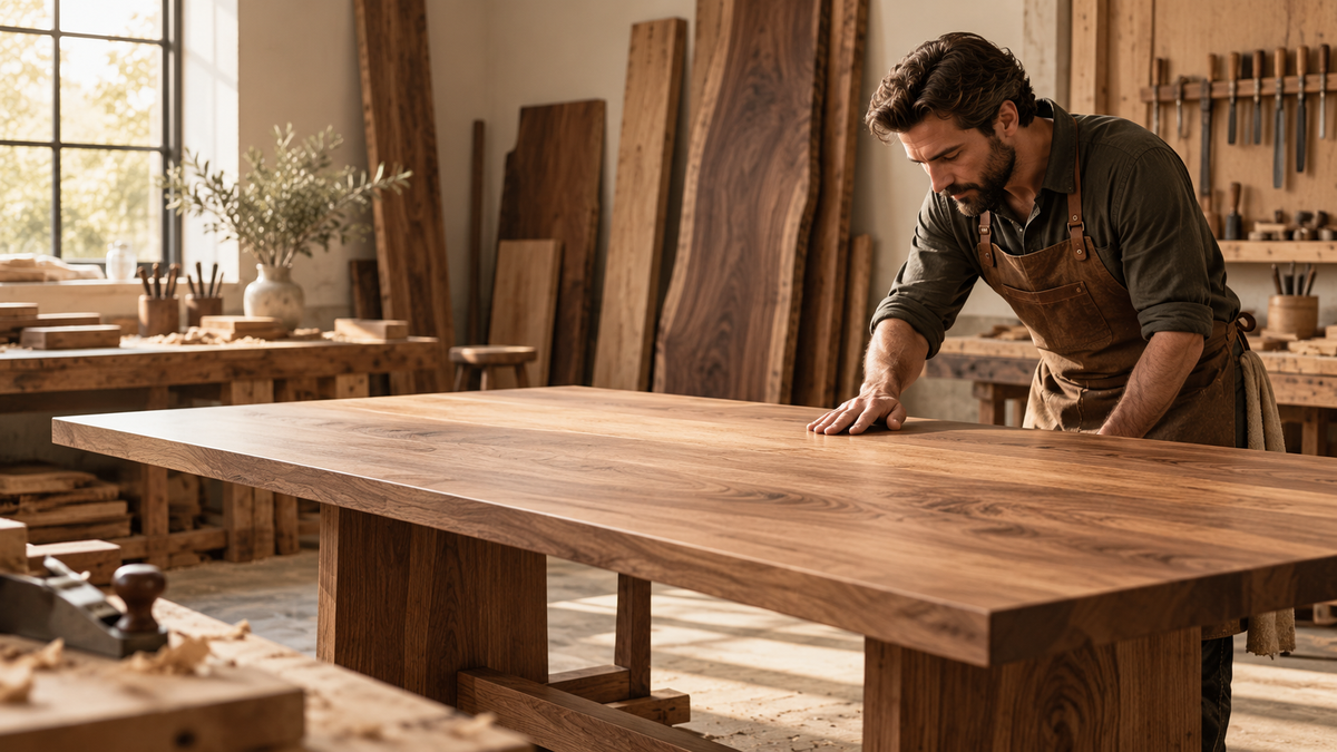 Artisan working on a solid wood furniture piece