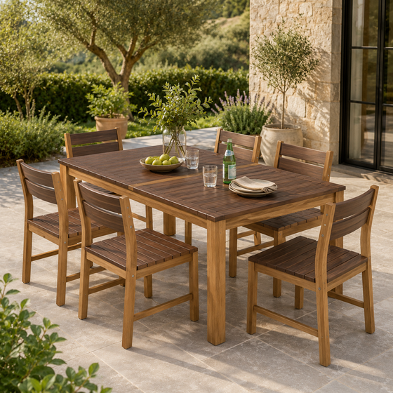 The Sierra 7/6/3 Piece Reclaimed Teak Outdoor Dining Table Set
