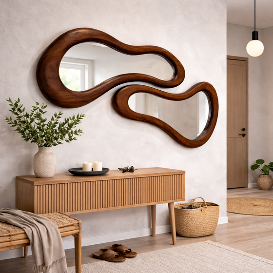 Organic Flow Mirror - Sculptural Solid Wood Statement for Modern Interiors